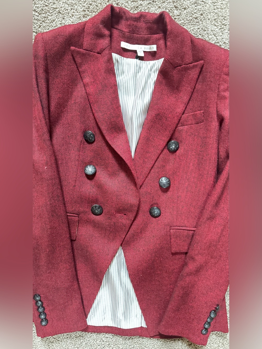 Veronica Beard Double-Breasted Wool Blend Blazer in Burgundy